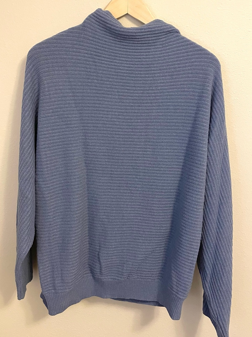41 Hawthorn - Slate Blue Ribbed Cowl Neck Sweater - Textured Knit - Size XL